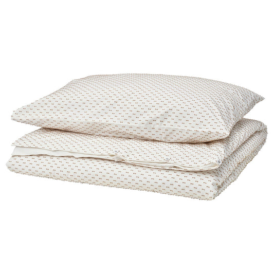BANDKNIPPE duvet cover and pillowcase, white/beige, 200x150 cm