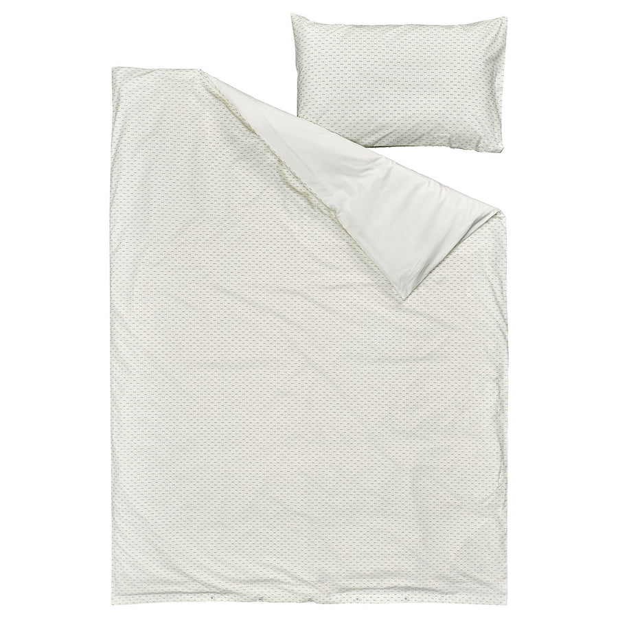 BANDKNIPPE duvet cover and pillowcase, white/green, 150x200/50x80 cm