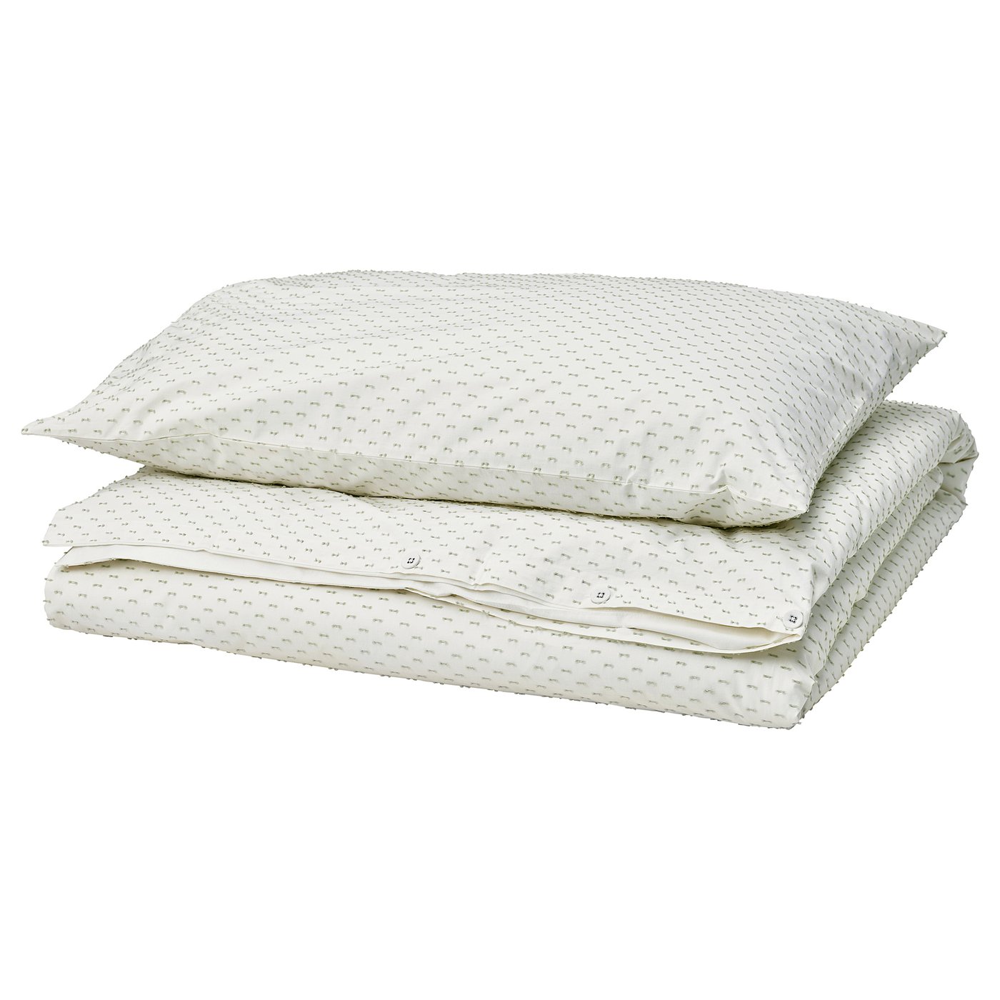 BANDKNIPPE duvet cover and pillowcase, white/green, 200x150 cm