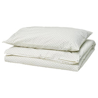 BANDKNIPPE duvet cover and pillowcase, white/green, 150x200/50x80 cm