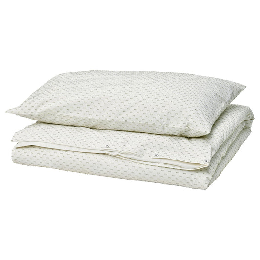 BANDKNIPPE duvet cover and pillowcase, white/green, 200x150 cm