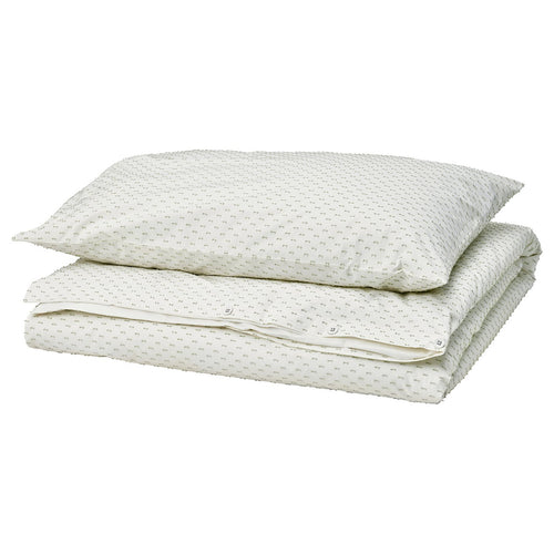BANDKNIPPE duvet cover and pillowcase, white/green, 200x150 cm