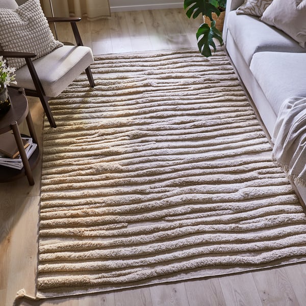 BANKKONTOR rug, high pile, beige/handmade, 170x240 cm