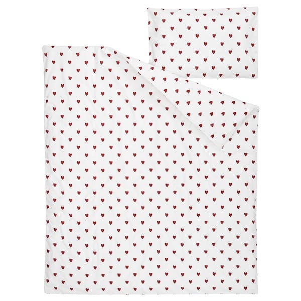 Ikea BARNDRÖM - Duvet cover 1 pillowcase for cot, heart pattern/white red, 110x125/35x55 cm