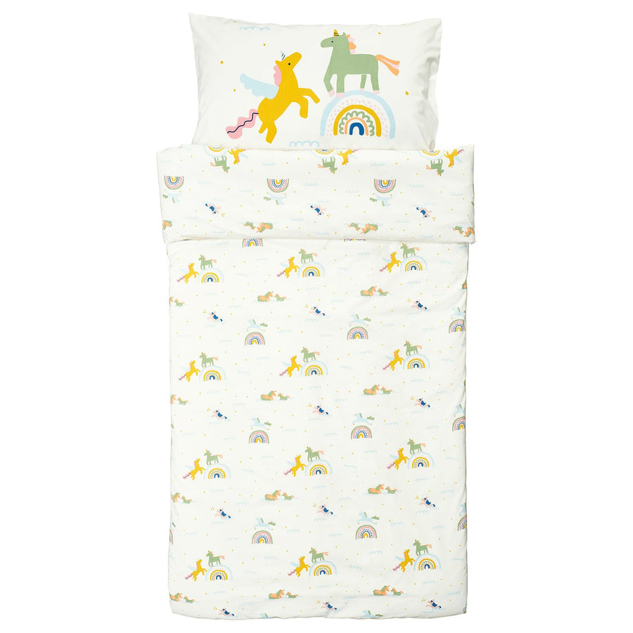 BARNDRÖM duvet cover and pillowcase, white multicolour/unicorn pattern, 150x200/50x80 cm