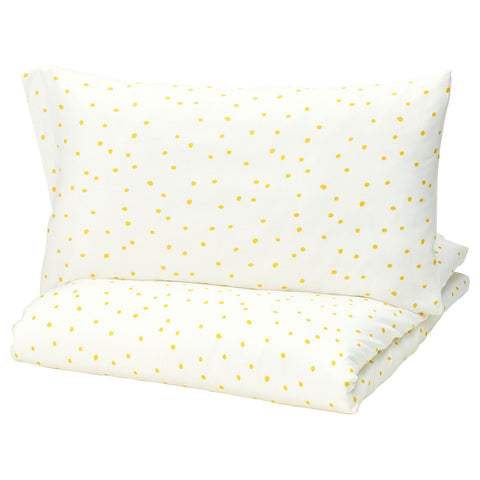BARNDRÖM duvet cover and pillowcase, white yellow/dot pattern, 200x150 cm