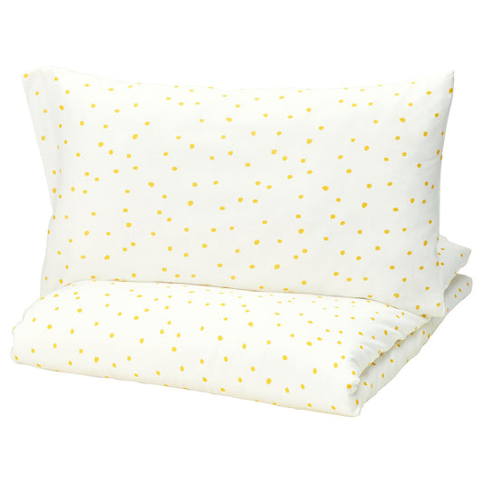 BARNDRÖM duvet cover and pillowcase, white yellow/dot pattern, 150x200/50x80 cm
