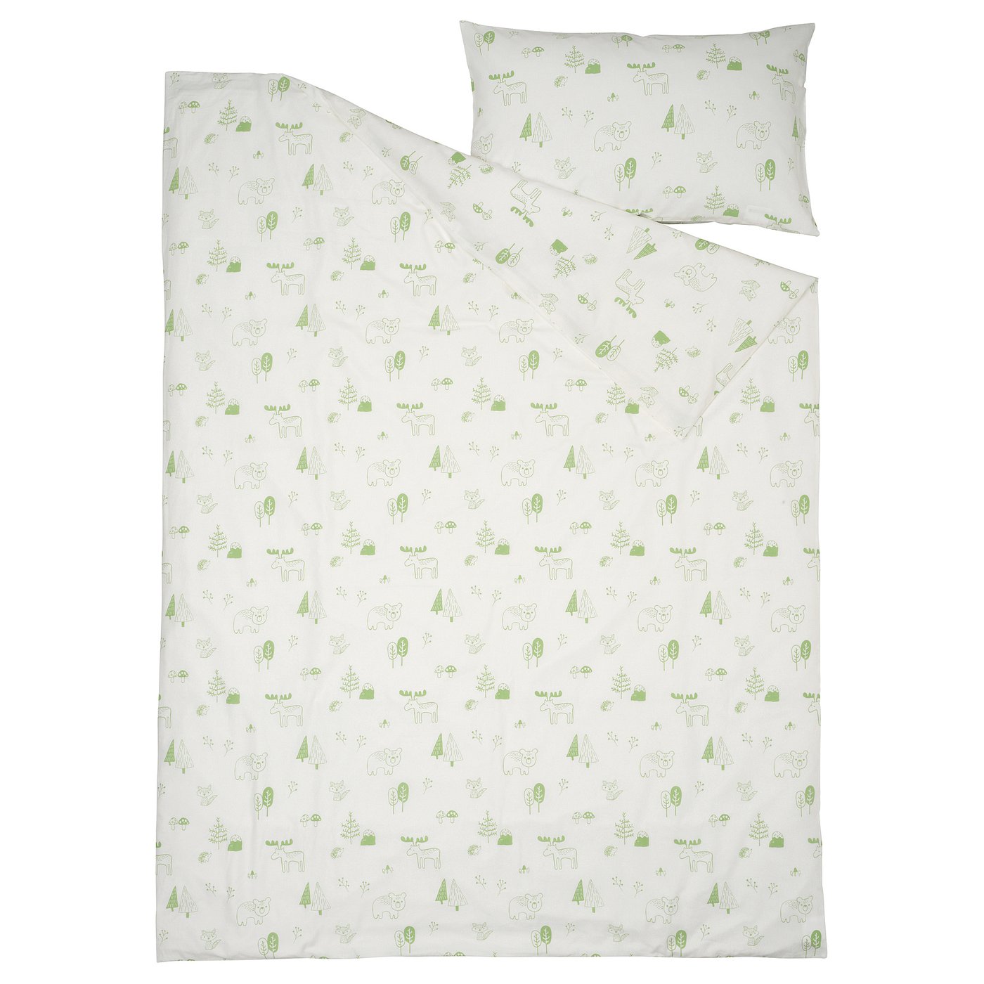 BARNDRÖM duvet cover and pillowcase, white green/forest, 150x200/50x80 cm