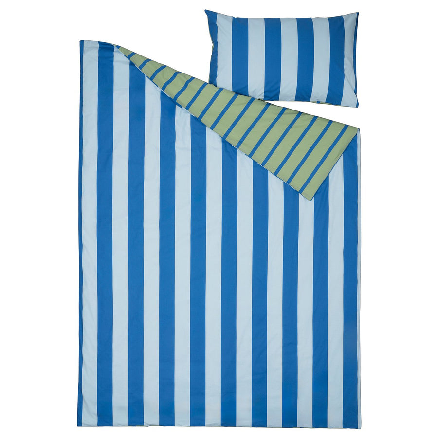BARNDRÖM duvet cover and pillowcase, blue green/stripe pattern, 150x200/50x80 cm
