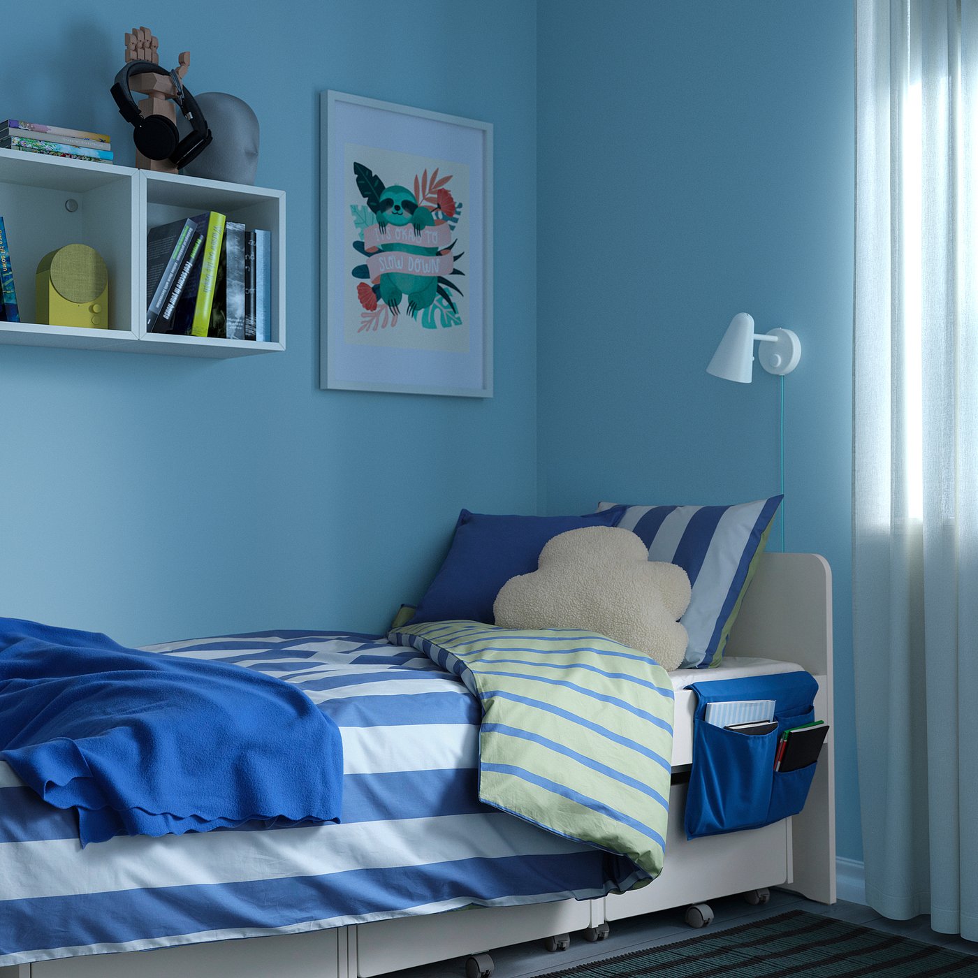 BARNDRÖM duvet cover and pillowcase, blue green/stripe pattern, 150x200/50x80 cm
