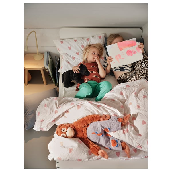 BARNDRÖM - BARNDRÖM Duvet cover and pillowcase, heart pattern white/pink, 150x200/50x80 cm
