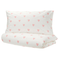 BARNDRÖM duvet cover and pillowcase, heart pattern white/pink, 150x200/50x80 cm