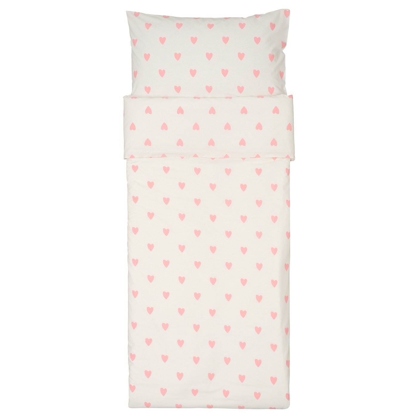 BARNDRÖM duvet cover and pillowcase, heart pattern white/pink, 150x200/50x80 cm