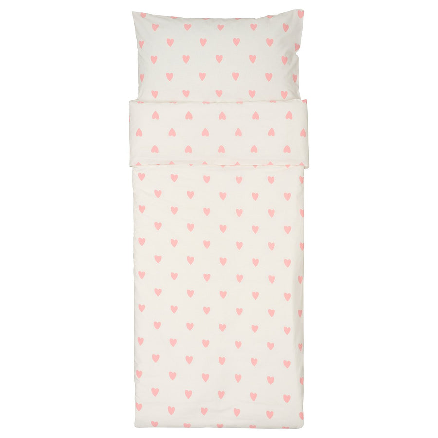 BARNDRÖM duvet cover and pillowcase, heart pattern white/pink, 150x200/50x80 cm