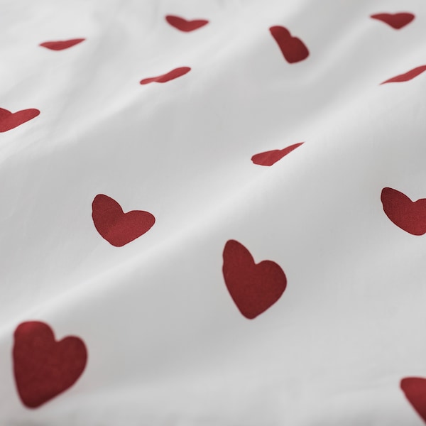 BARNDRÖM - Duvet cover and pillowcase, heart pattern/white red, 150x200/50x80 cm