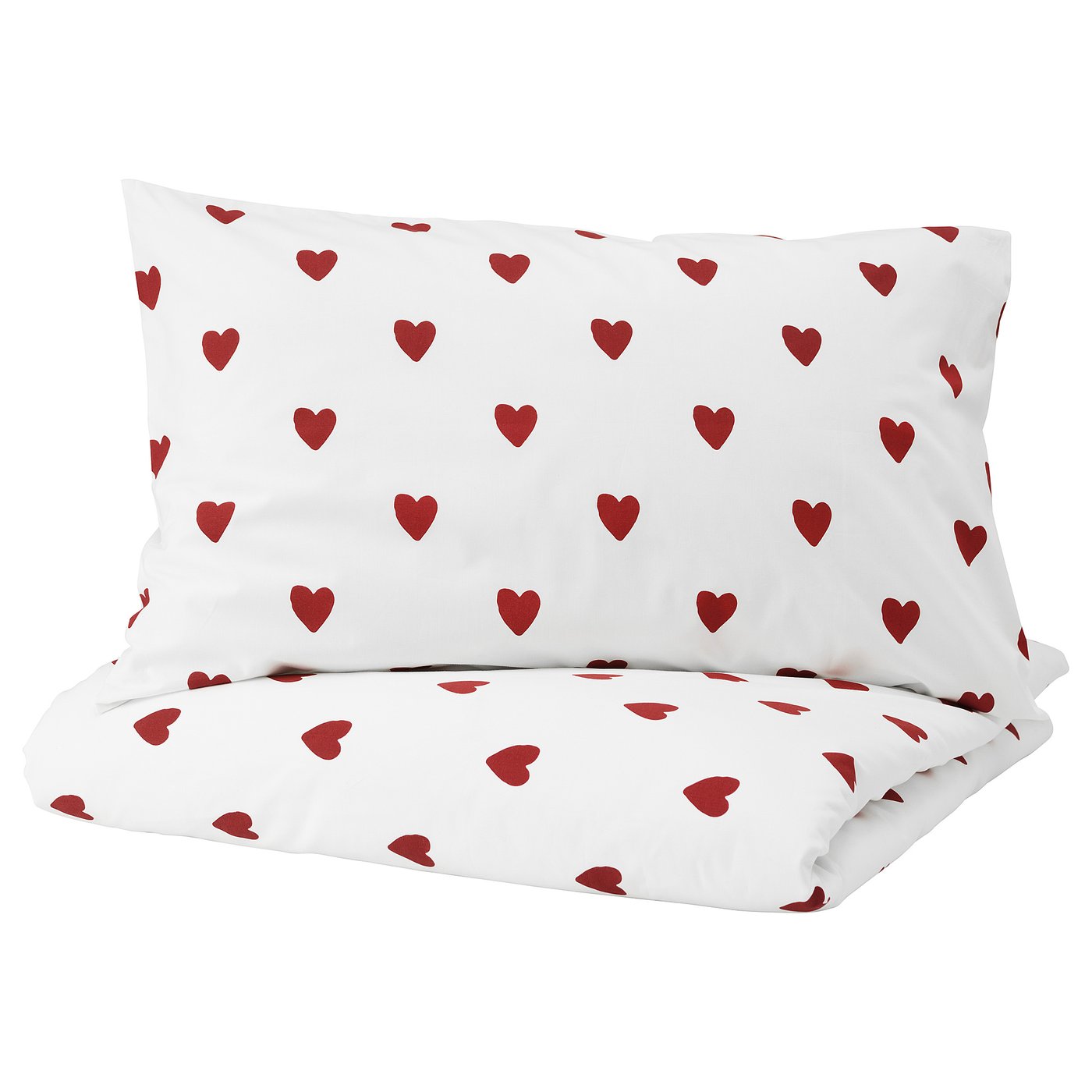 BARNDRÖM duvet cover and pillowcase, heart pattern/white red, 150x200/50x80 cm