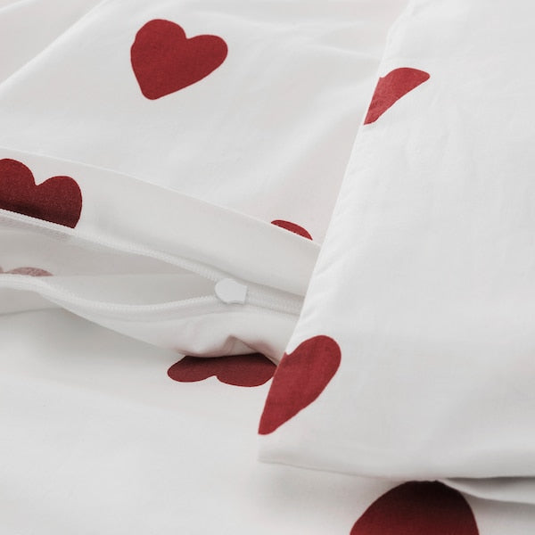 BARNDRÖM - Duvet cover and pillowcase, heart pattern/white red, 150x200/50x80 cm