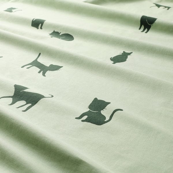 Ikea BARNDRÖM - Duvet cover and pillowcase, cat pattern/green, 150x200/50x80 cm
