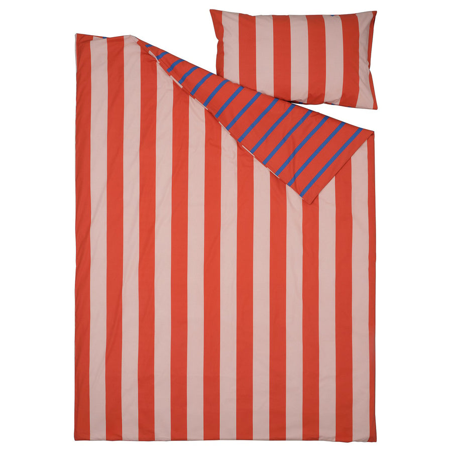 BARNDRÖM duvet cover and pillowcase, pink red/stripe pattern, 150x200/50x80 cm