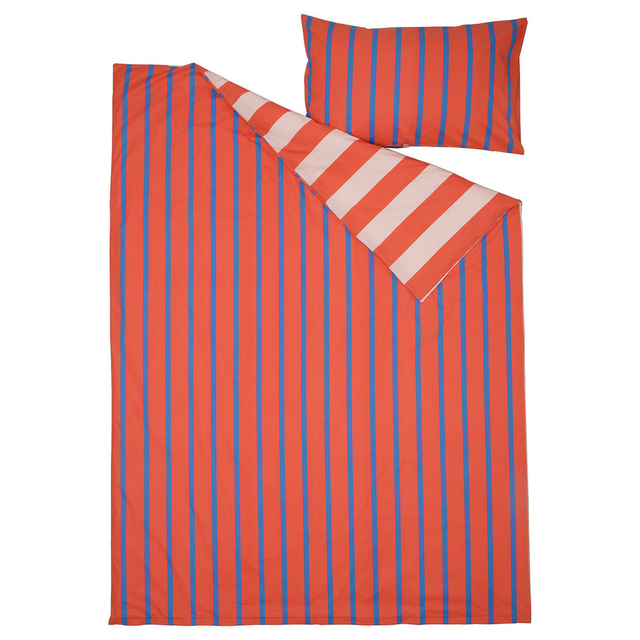 BARNDRÖM duvet cover and pillowcase, pink red/stripe pattern, 150x200/50x80 cm