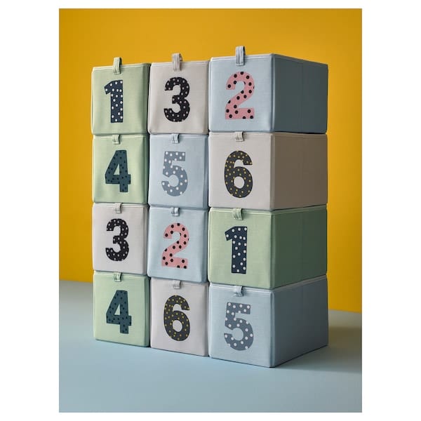 Ikea BARNDRÖM - Box, set of 3, green blue/beige, 17x27x17 cm