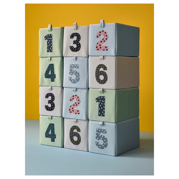 BARNDRÖM box, set of 3, green blue/beige, 17x27x17 cm