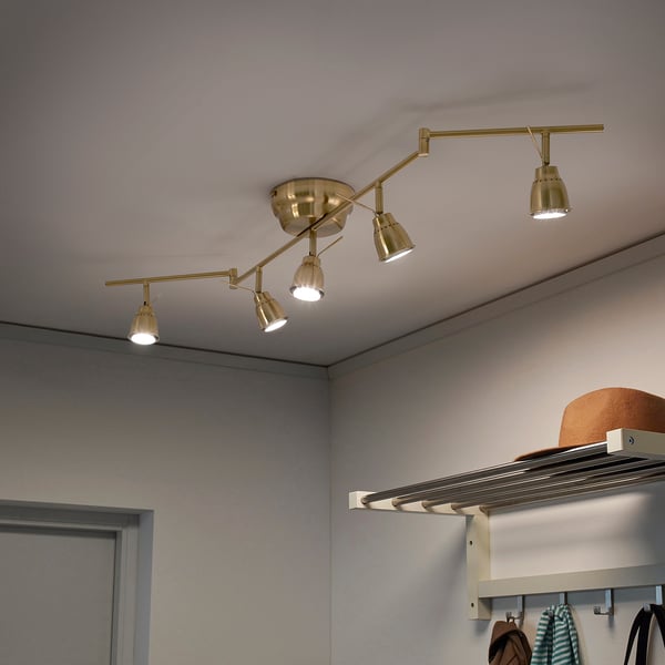 BAROMETER ceiling track, 5-spots, brass-colour, 131 cm