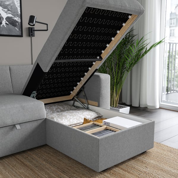 BÅRSLÖV 3-seat sofa-bed with chaise longue, Tibbleby beige/grey, 236x90x153 cm