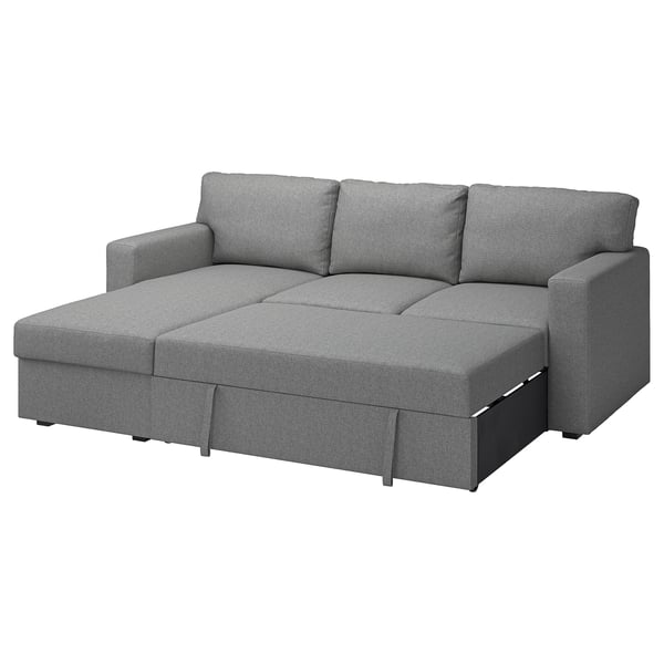 BÅRSLÖV 3-seat sofa-bed with chaise longue, Tibbleby beige/grey, 236x90x153 cm