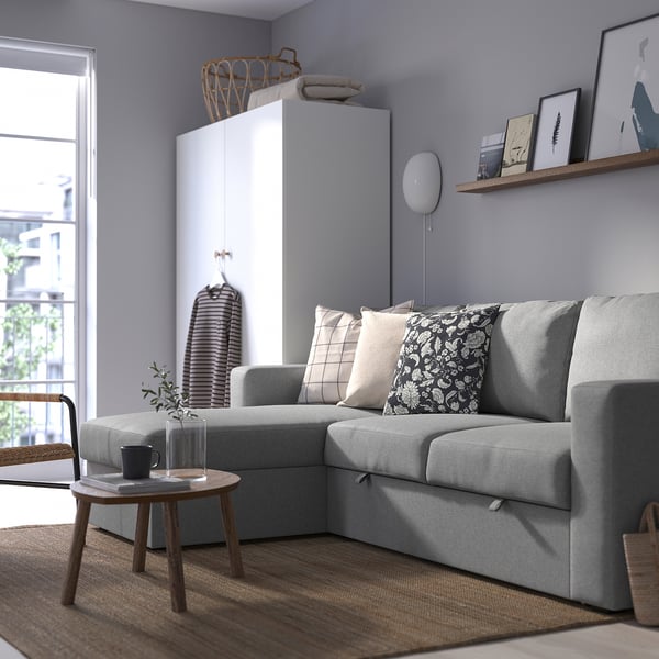 BÅRSLÖV 3-seat sofa-bed with chaise longue, Tibbleby beige/grey, 236x90x153 cm