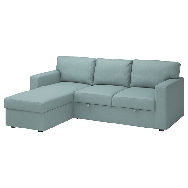 BÅRSLÖV 3-seat sofa-bed with chaise longue, Tibbleby light grey-turquoise, 236x90x153 cm