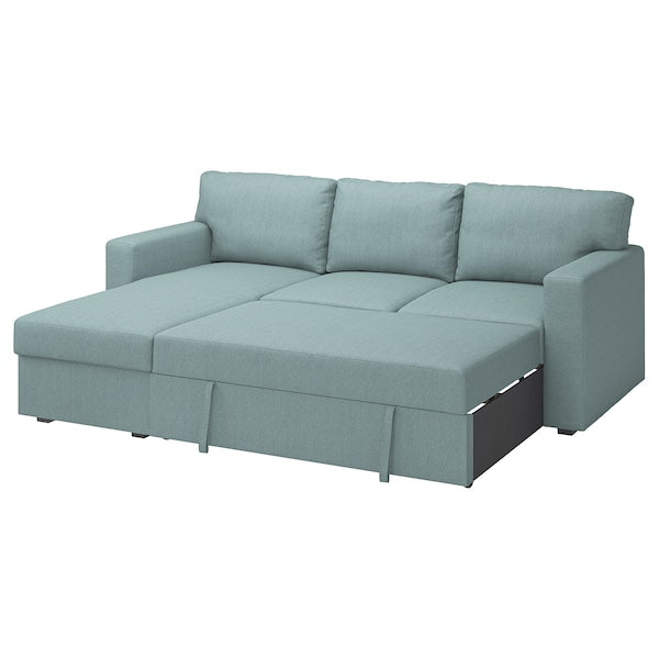 BÅRSLÖV - 3-seater sofa bed/chaise-longue, Tibbleby light grey-turquoise