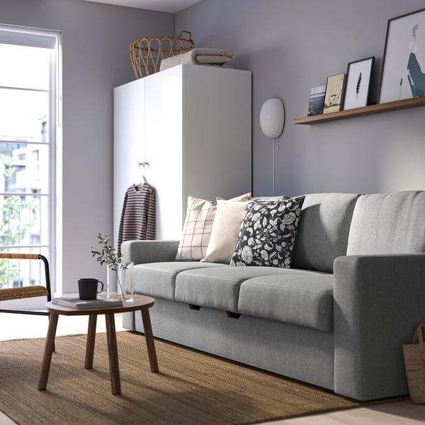 BÅRSLÖV - 3-seater sofa bed, Tibbleby beige/grey
