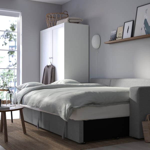 BÅRSLÖV - 3-seater sofa bed, Tibbleby beige/grey