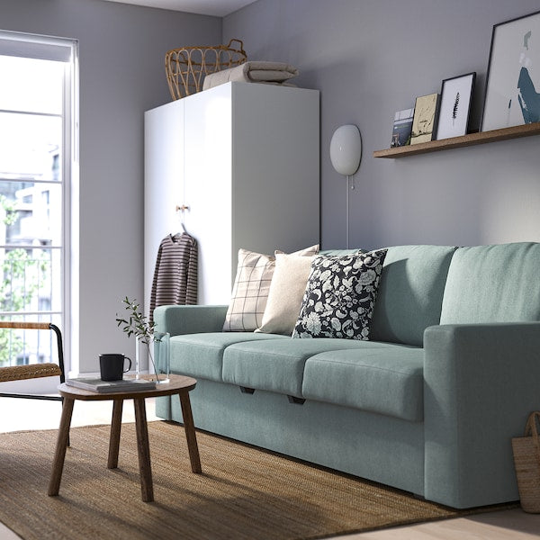 BÅRSLÖV - 3-seater sofa bed, Tibbleby light grey-turquoise