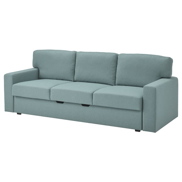 BÅRSLÖV 3-seat sofa-bed, Tibbleby light grey-turquoise, 236x75x109 cm