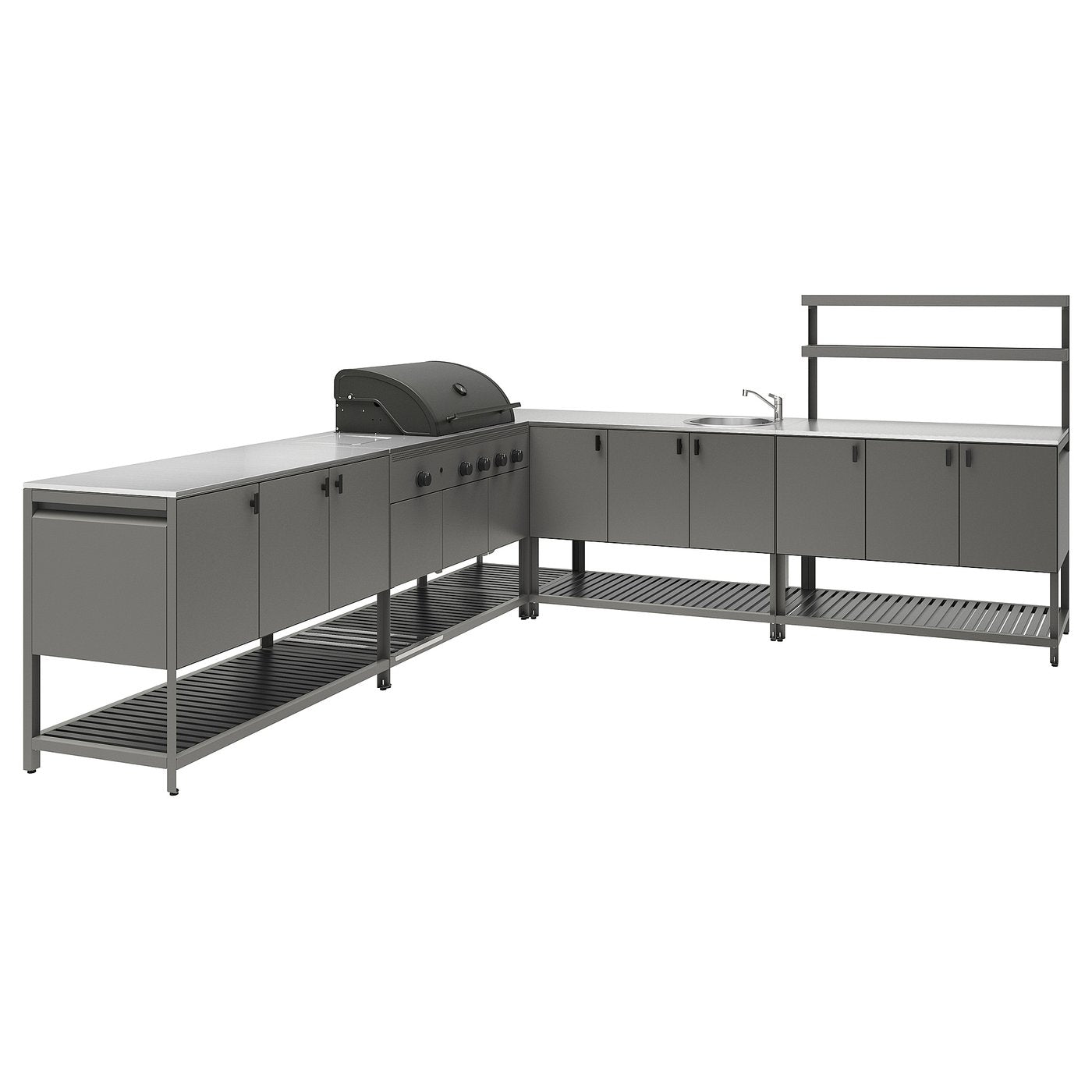 BÅTSKÄR outdoor ktchn w chrcl bbq+sink unit, dark grey, 300x300 cm