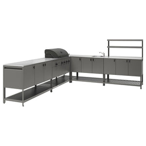 BÅTSKÄR outdoor ktchn w chrcl bbq+sink unit, dark grey, 300x300 cm