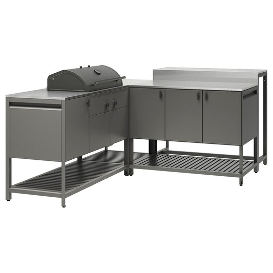 BÅTSKÄR outdoor ktchn w chrcl bbq+bar table, dark grey, 220x180 cm