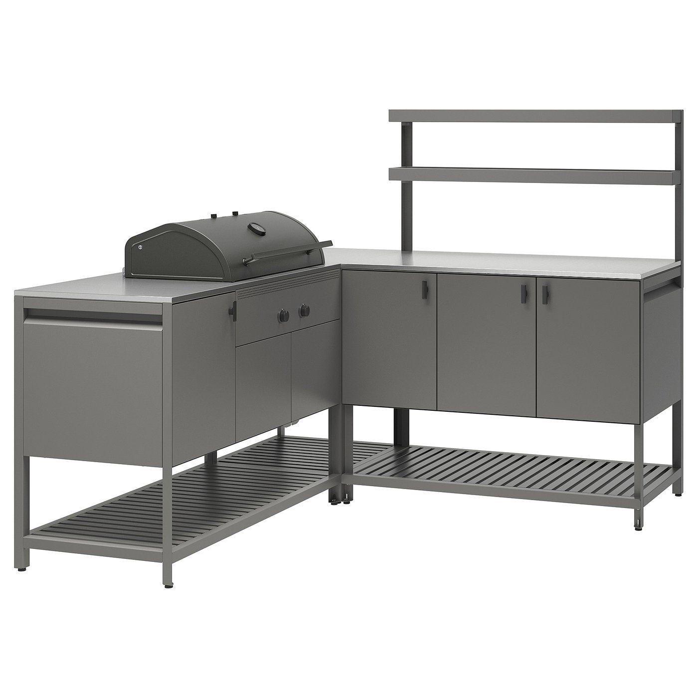 BÅTSKÄR outdoor kitchen w charcoal barbecue, dark grey, 180x180x152 cm