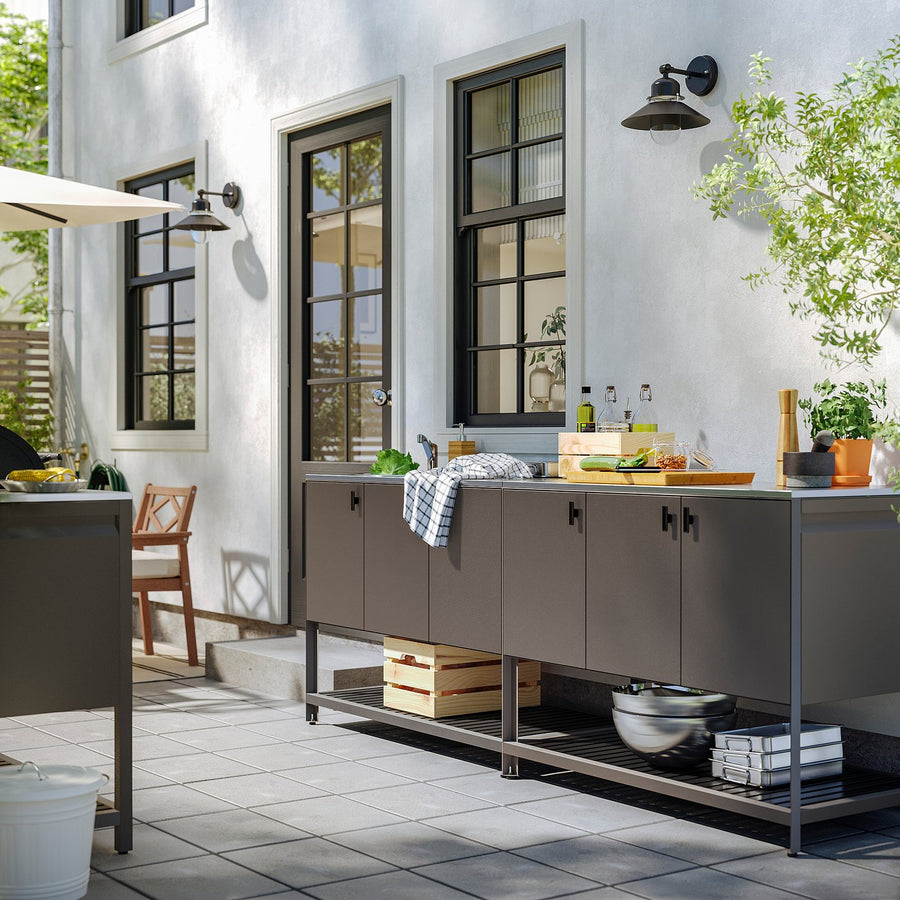 BÅTSKÄR outdoor kitchen with sink unit, dark grey, 240x60 cm