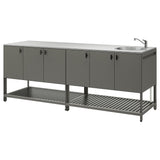BÅTSKÄR outdoor kitchen with sink unit, dark grey, 240x60 cm