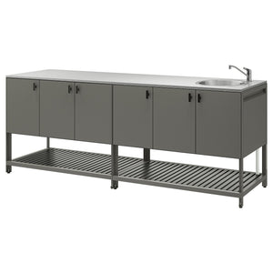 BÅTSKÄR outdoor kitchen with sink unit, dark grey, 240x60 cm