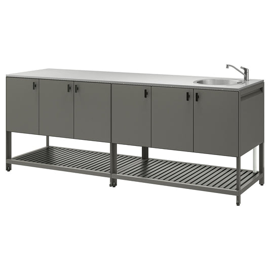 BÅTSKÄR outdoor kitchen with sink unit, dark grey, 240x93x60 cm