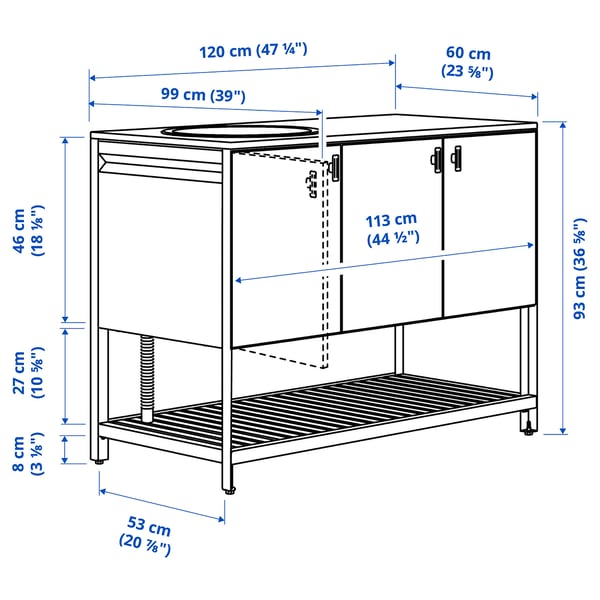BÅTSKÄR - BÅTSKÄR Unit for sink, outdoor/dark grey, 120x60 cm