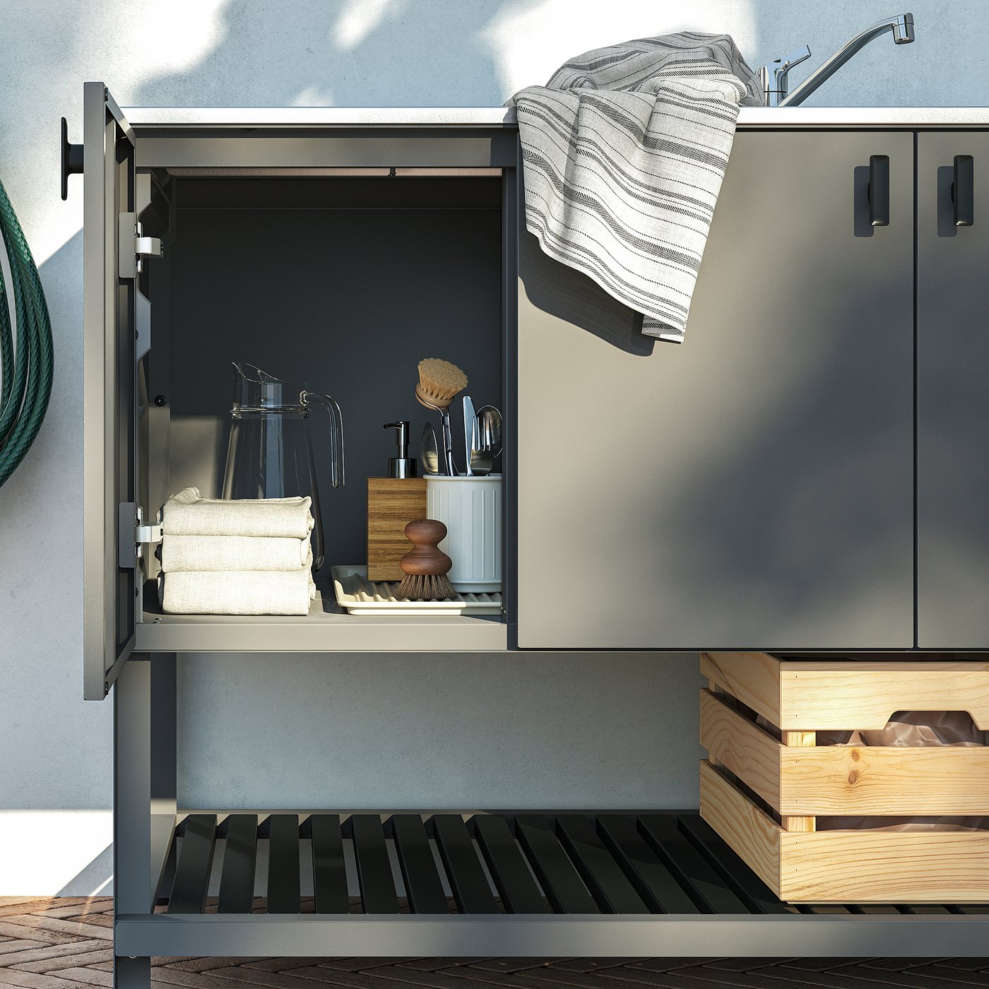 BÅTSKÄR unit for sink, outdoor/dark grey, 120x93x60 cm