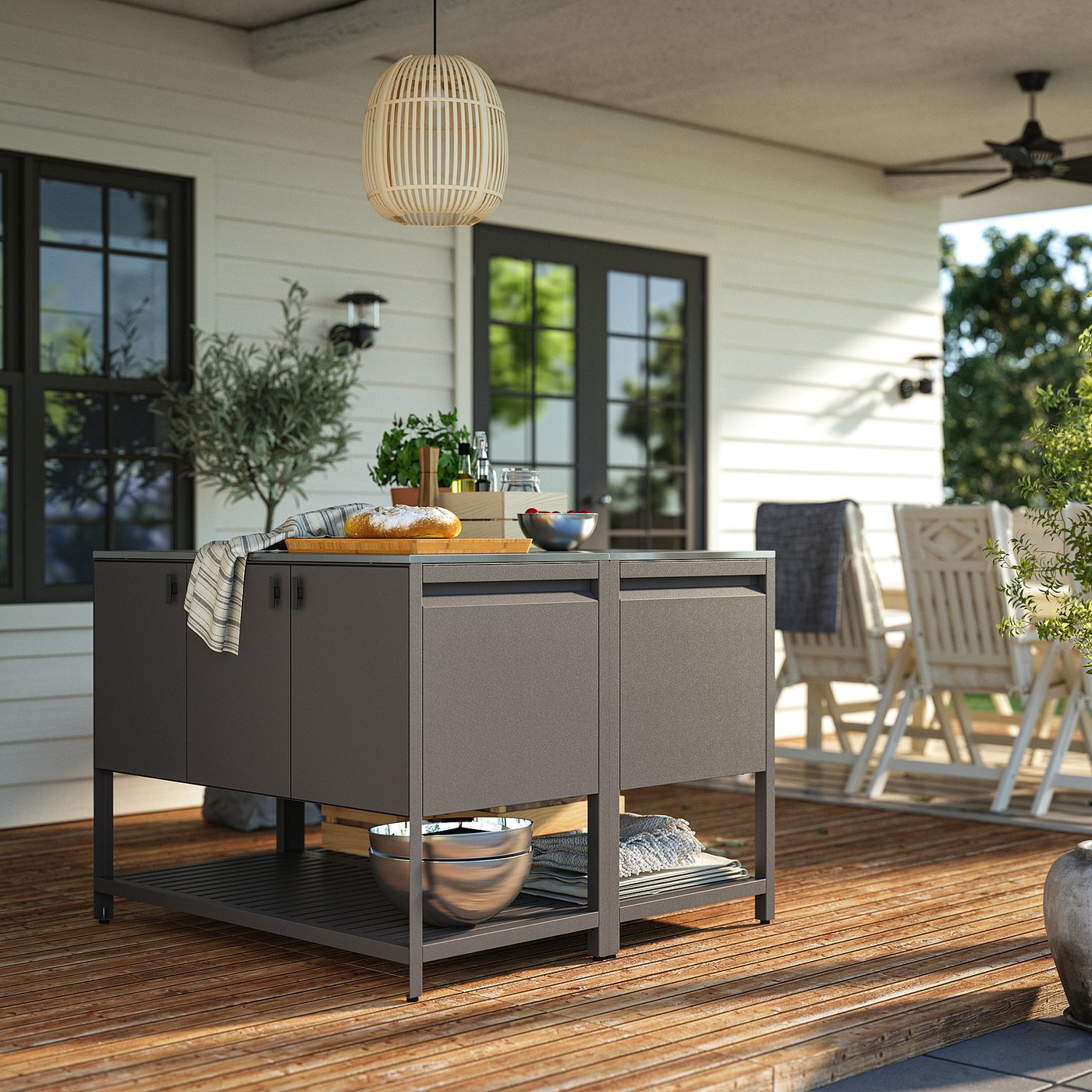 BÅTSKÄR outdoor kitchen island, dark grey, 120x120 cm