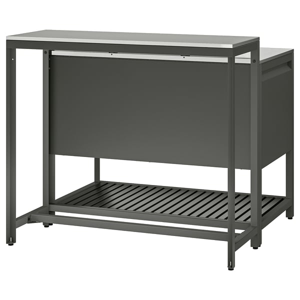BÅTSKÄR - Outdoor kitchen island with bar table, dark grey,120x100 cm
