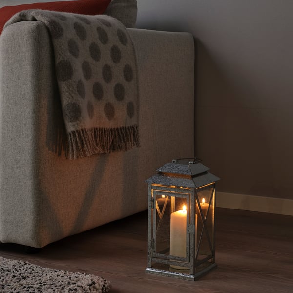BEFÄSTA - BEFÄSTA Lantern f block candle, in/outdoor, galvanised, 29 cm