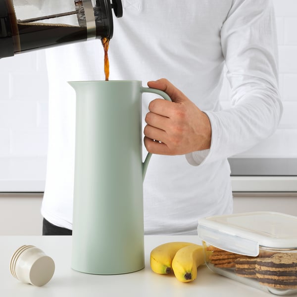 BEHÖVD vacuum flask, light green/beige, 1 l